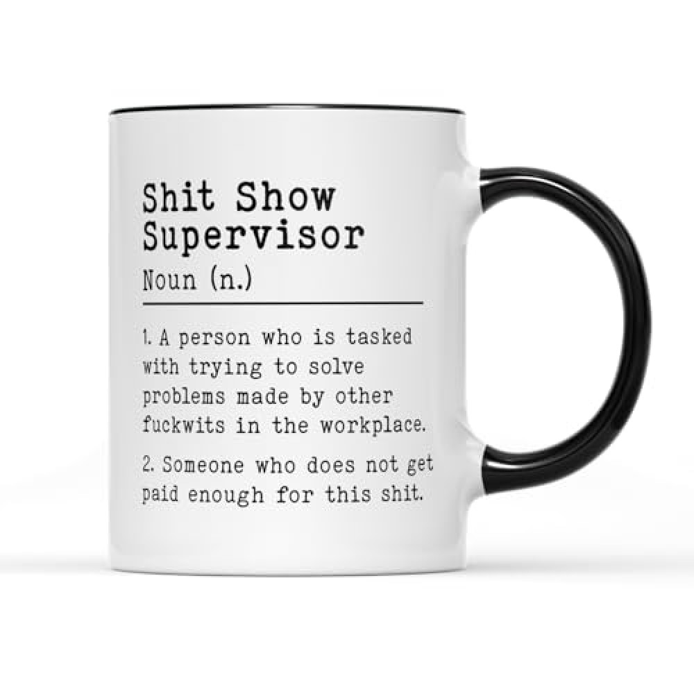 Willow Gifts S*it Show Supervisor 10/11 oz Two Tone Black Handle Ceramic Mug - Funny Drinkware Joke Adult Gift Present (300ml)