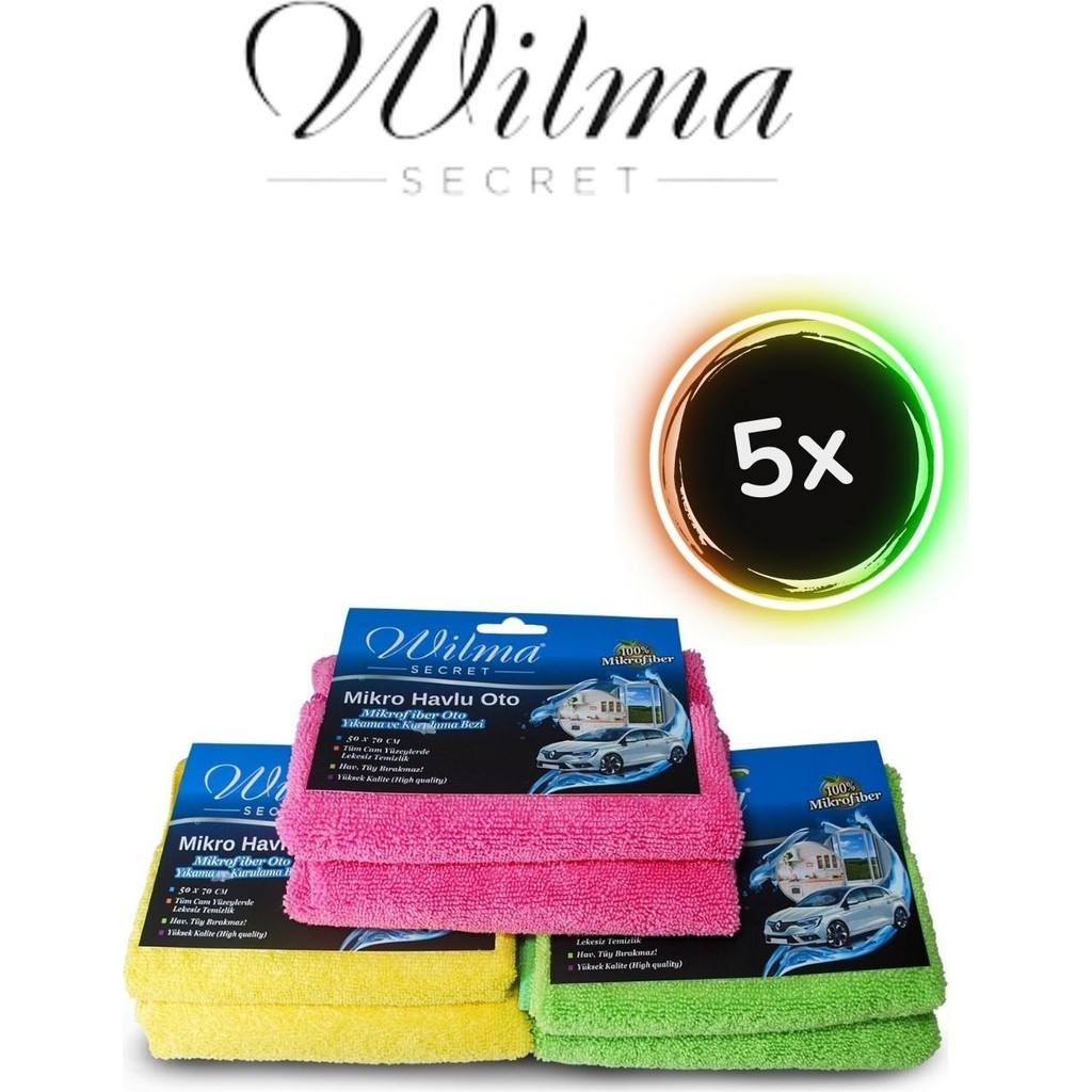 Wilma Secret Mikrofiber Havlu 50X70CM 5 Adet Oto Yıkama ve Kurulama Bezi Oto Bakım Bezleri Fiyatı