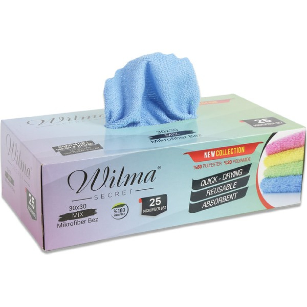 Wilma Secret Mikrofiber Temizlik Bezi Kutulu 25 Adet – Yeniden Kullanılabilir Mikrofiber Bezler 30X30CM 180GSM – Araç, Mutfak, Banyo, Ofis, Toz Bez... Temizlik Malzemeleri Fiyatı