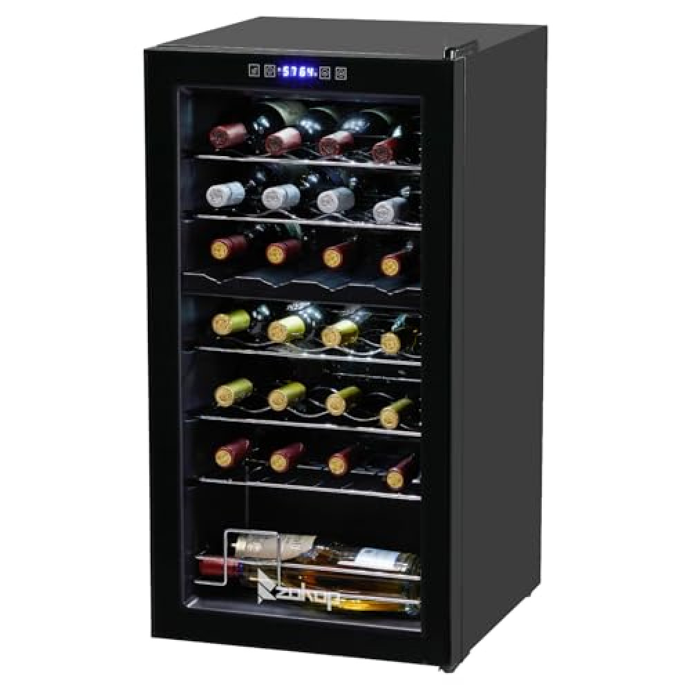 Winado 28-Bottle Dual Zone Compressor Wine Cooler, Freestanding Compact Mini Wine Fridge with Adjustable Temperature, Digital Control & Removable Shelves for Wine Storage