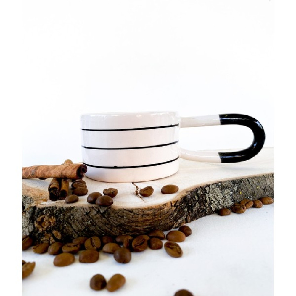 Wind Art Ceramic Retro El Yapımı Seramik Kupa Çizgili - 200 ml - 1 Adet - Siyah Fincan / Bardak / Kahve Takımı Fiyatı