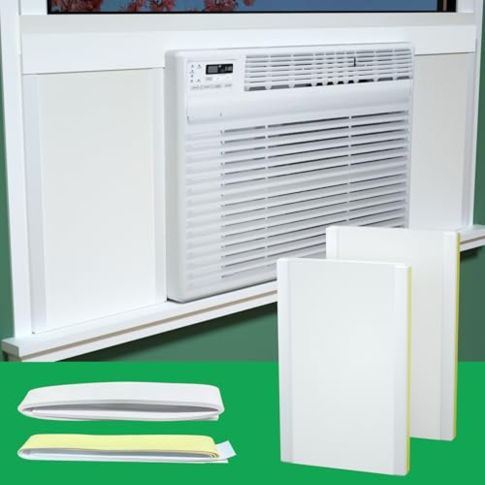 Window Air Conditioner,Side Insulated Foam Panel, Summer/Winter Heat and Draft Insulating,Full Surround Insulation Panels Window Seal with 4 pressure strips 2PIC (WHITE)
