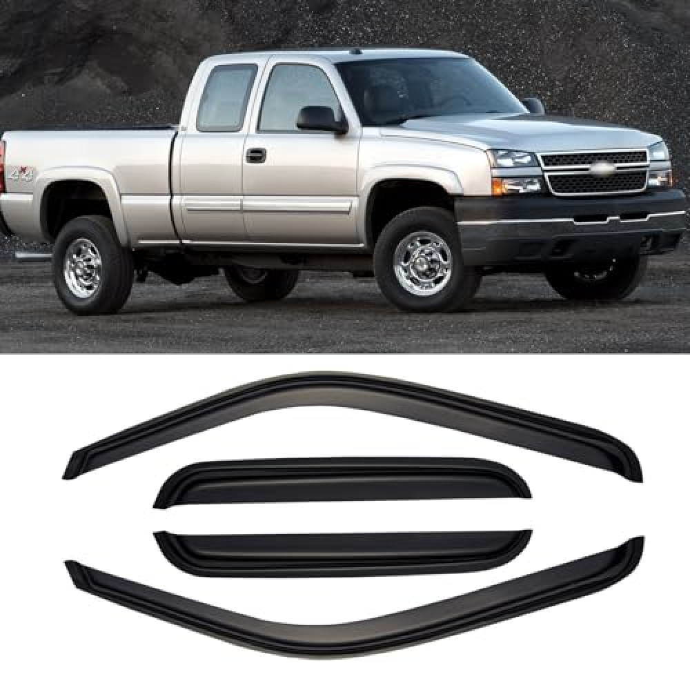 Window Rain Guards for 1999-2006 Chevy Silverado/GMC Sierra 1500/2500/3500HD Extended Cab, Window Visor Vent Shade Wind Deflector Shield Protector Sun 2007 Silverado/Sierra Classic, Out Channel, 4PCS