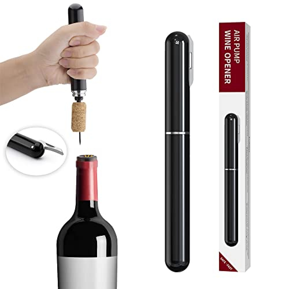 Wine Bottle Opener, IPEROT Air Pressure Wine Corkscrew With Cutting Wine Bottle Foil Knife, Effortlessly Open Wine Bottles Without Damaging Corks, Easy-to-Use(Black)