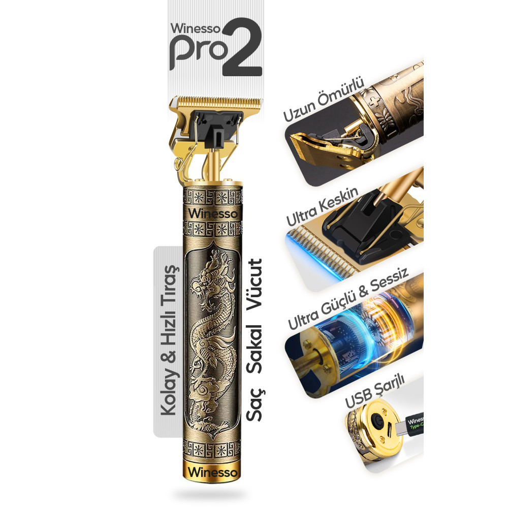 Winesso Tıraş Makinesi Pro2 USB Şarjlı Saç Sakal Vücut Kıl Tüy Alma Kadın Erkek Epilasyon Berber & Kişisel Tıraş Makineleri Fiyatı