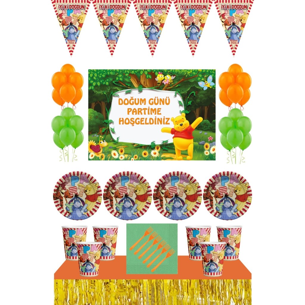 Winnie The Pooh Doğum Günü 16 Kişilik 70X100 cm Afişli Winnie The Pooh Parti Malzemeleri Seti Masa Etekli - Renkli Giyim & İç Giyim Fiyatı