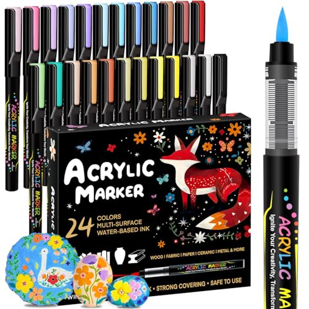 WINSONS 24 Colors Direct Liquid Ink Markers Set – Permanent Acrylic Markers for Multi-Surface Use, Non-Toxic, Ideal for Art, Crafts & DIY Projects (24 Colors)