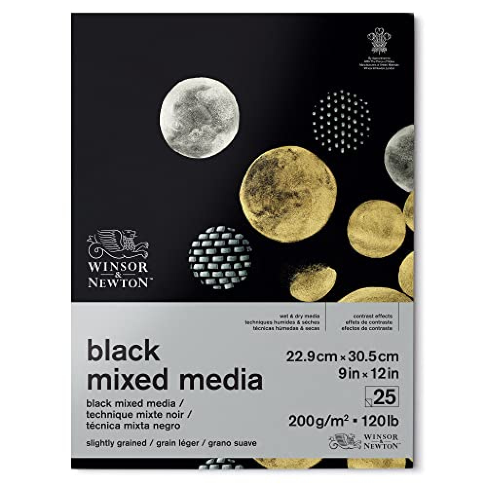 Winsor & Newton Professional Mixed Media Pad, 9" x 12", 25 Sheets, 200gsm, Black
