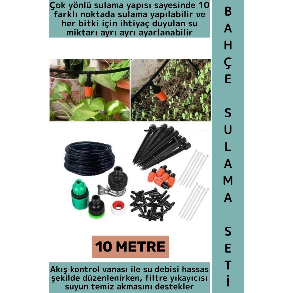 Wintoup Dayanıklı Plastik Balkon Bahçe Sera Bitki Akış Kontrol Vanalı Pratik 10 Metre Sulama Sistemi Seti - 1 Adet Diğer Fiyatı