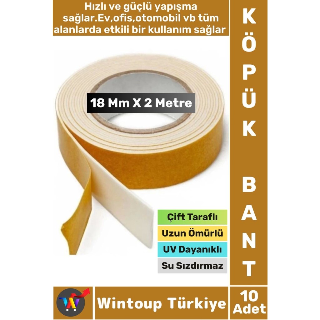 Wintoup Iç Mekan Süper Güçlü Yapışkan Duvar Ahşap Çok Yönlü Çift Taraflı Köpük Bant 18 mm x 2 Metre 10 Adet Diğer Fiyatı