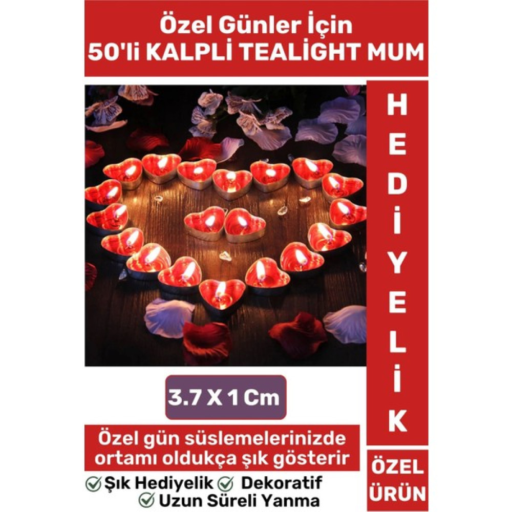 Wintoup Premium Şık Dekoratif Ambians Sevgililer Günü Özel Gün Süslemesi 50 Adet Kırmızı Kalpli Tealıght Mum Dekoratif Mum Fiyatı