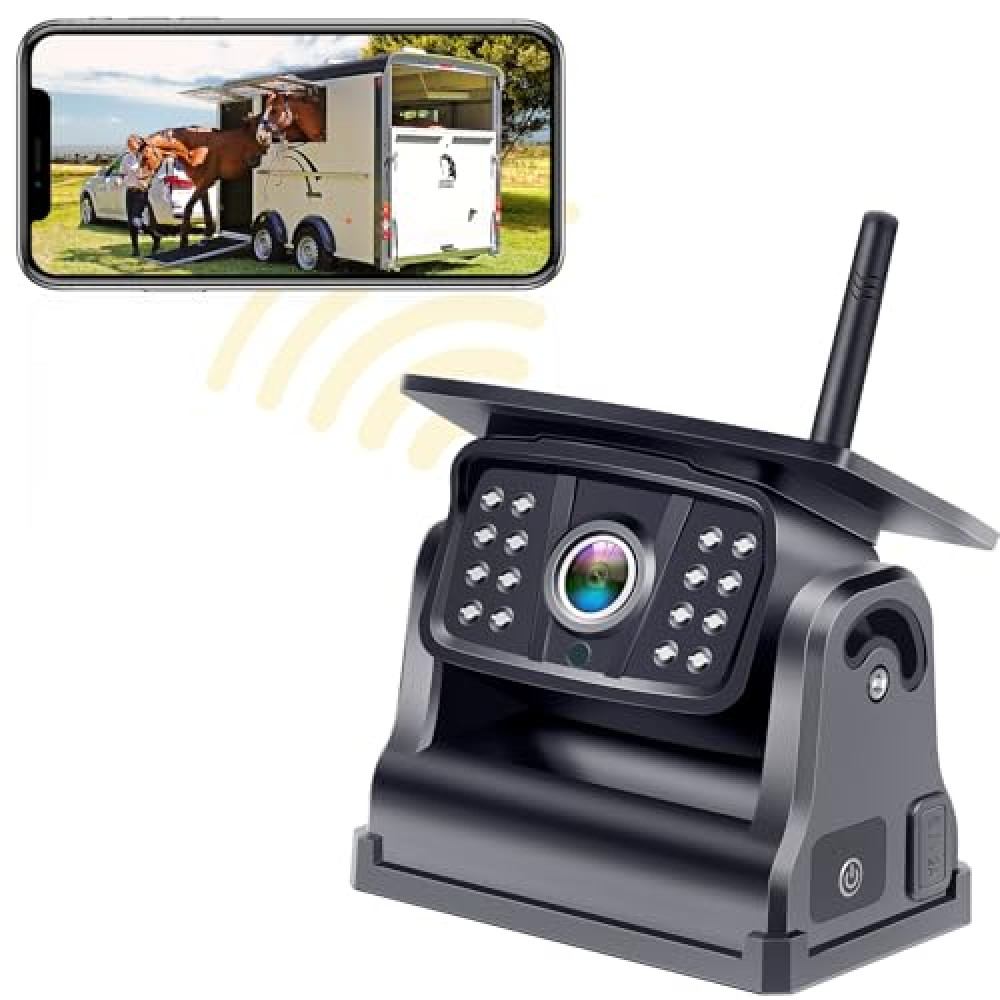 Wireless Backup Camera for Trucks & RVs – Solar-Powered, 1080p HD, Night Vision, Waterproof, Magnetic Mount, Easy Installation for Towing & Parking