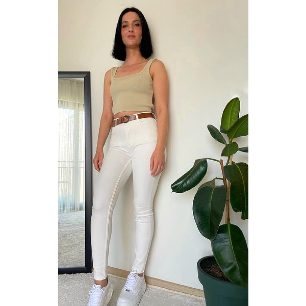 Wish&Moon Kadın Beyaz Yüksek Bel Likralı Dar Paça Skinny Pantolon Bayan Jeans / Kot Pantolon Fiyatı