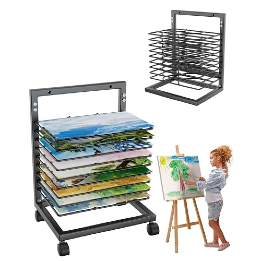 WISIMMALL Art Drying Rack, Paint Drying Rack with 9 Removable Shelves,Wall Art Storage Drying Rack with Wheels for Classrooms & Art Studios