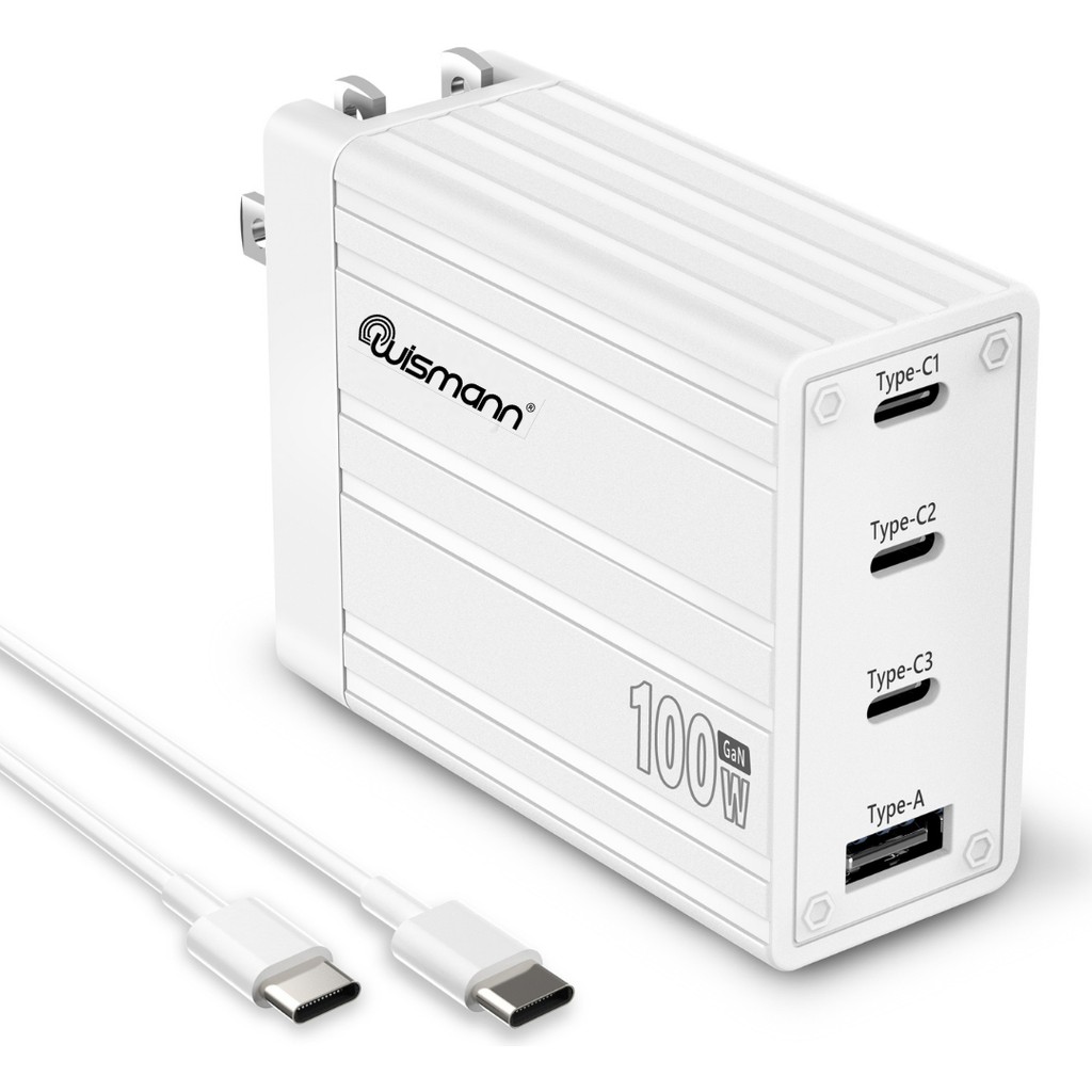 Wismann 100W Usb-C Güç Adaptörü 4 Port Gan (Akım Korumalı) Type-C Hızlı iPhone & Android & iPad & Macbook Şarj Cihazı (Type-C Kablo Dahildir) - Beyaz Bilgisayar Çevirici ve Adaptörü Fiyatı