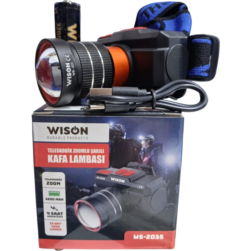 Wison WS-2035 Profesyonel Kafa Lambası | 15W – 1500 Lümen – Zoomlu – Type-C Şarj – 3200 Mah Batarya Bilgisayar Çevirici ve Adaptörü Fiyatı
