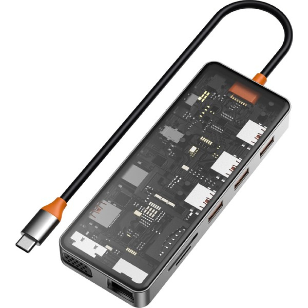 Wiw Wiwu CB011 Cyber 11 In 1 Type-C Hub 100W Şarj Destekli Şeffaf Sd KART-RJ45-HDMI-VGA-USB Çoğaltıcı - Gri Bilgisayar Çevirici ve Adaptörü Fiyatı