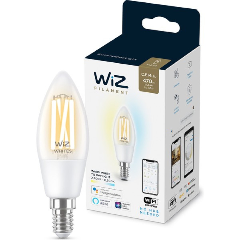 Wiz 40W Sarı-Beyaz Ambiyans E14 Şeffaf Cam Akıllı Filament Ampul (C35) Led Aydınlatmalar Fiyatı