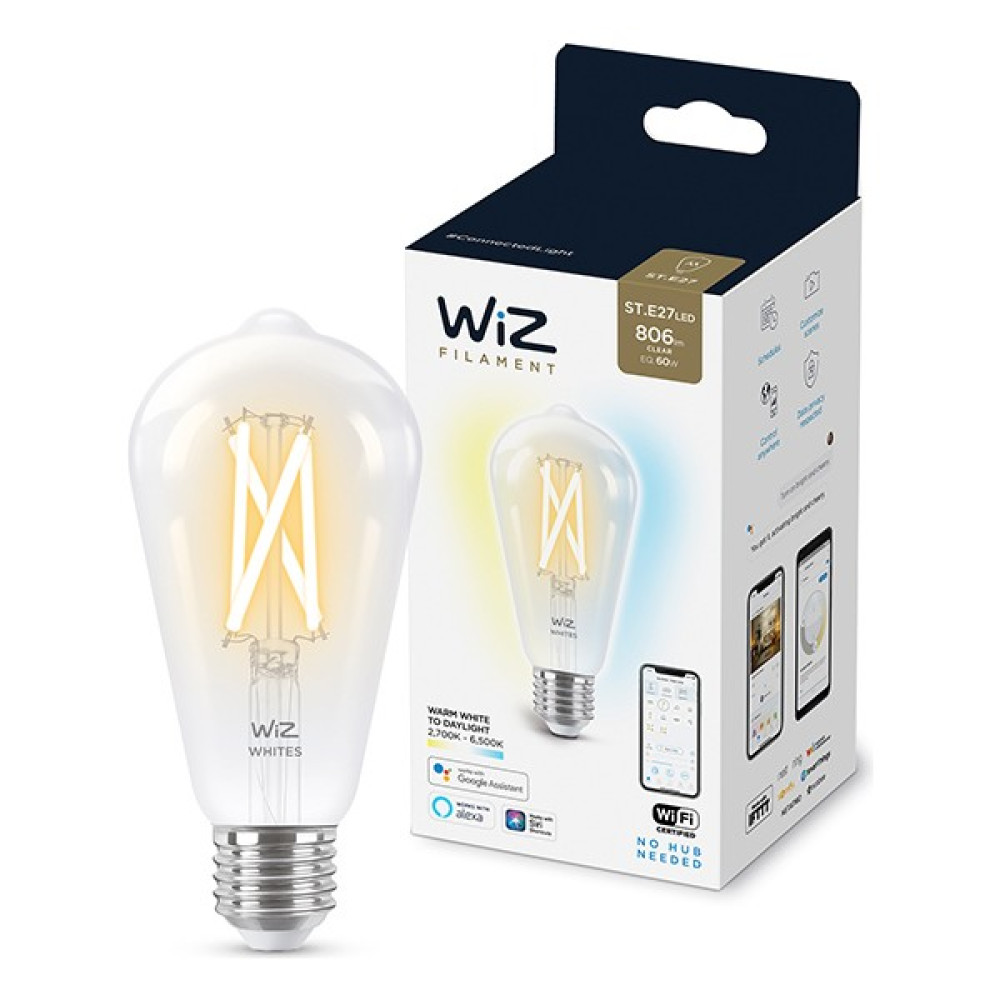 Wiz 60W Sarı-Beyaz Ambiyans E27 Şeffaf Cam Akıllı Filament Ampul (ST64) Led Aydınlatmalar Fiyatı