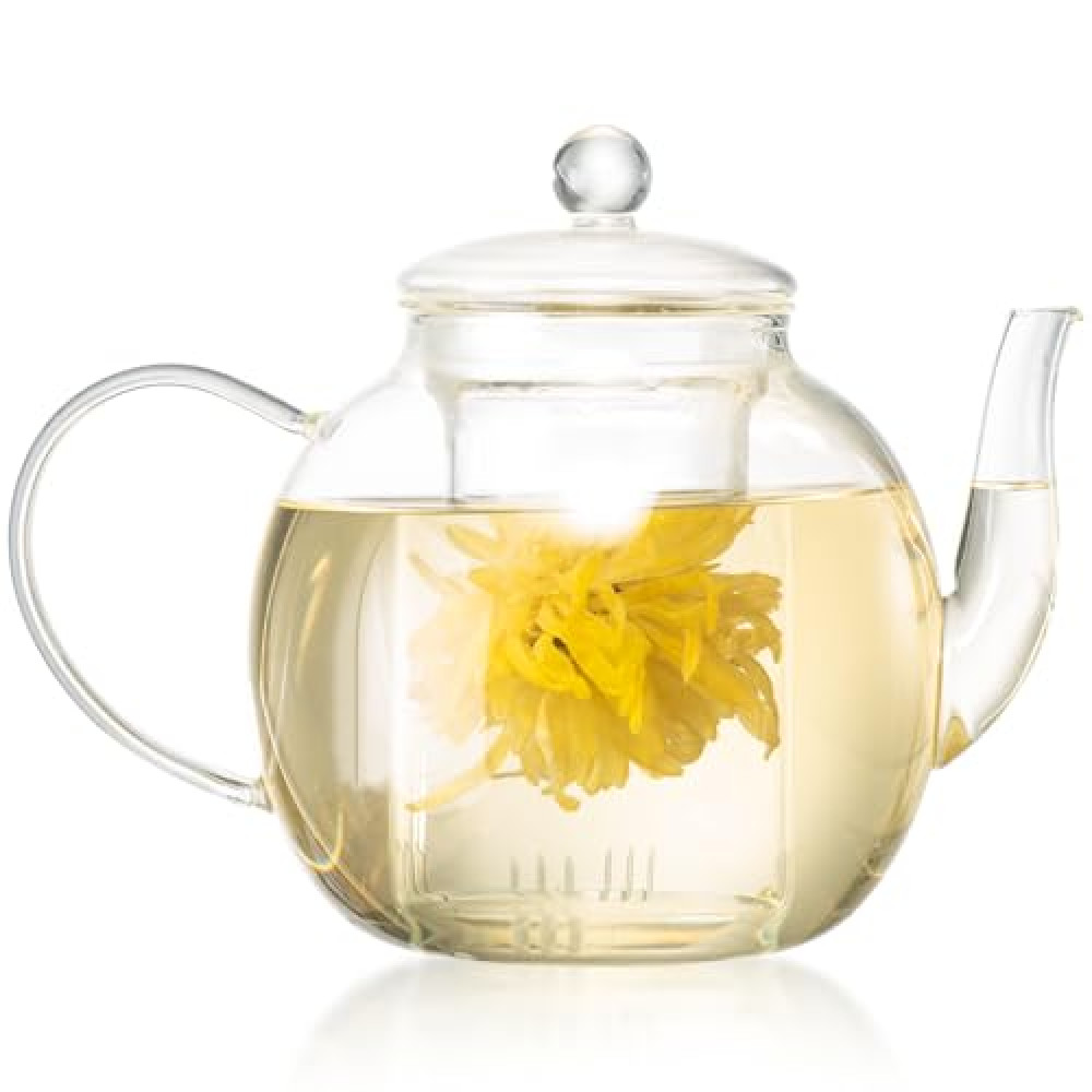 WLASSS 1530 ml/52 oz Glass Teapot with Removable Infuser, Clear Tea Kettle Stovetop Safe for Loose Leaf and Blooming Tea, Unique Mothers Day Gifts