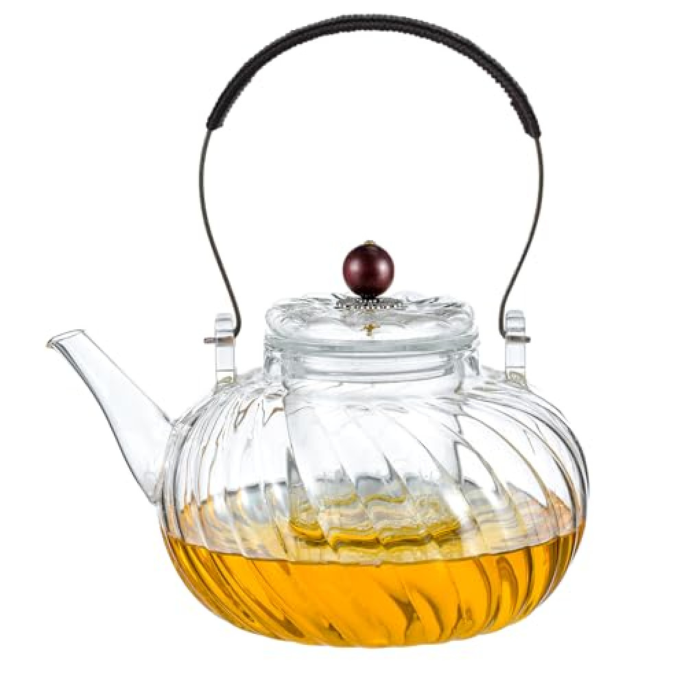Wlasss Glass Teapot with Removable Infuser, Stovetop Safe Glass Tea Kettle, 980 ml 33 oz, Clear Teapot for Loose Tea, Tea pot for Blooming Flower Tea and Loose Leaf,Mothers Day Gifts