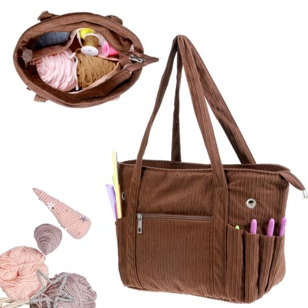 WLLHYF Crochet Bag Organizer, Small Crochet Tote Bag Portable Crochet Hooks Storage Bag Knitting Needles Bag Crochet DIY Accessories for Crochet Lovers