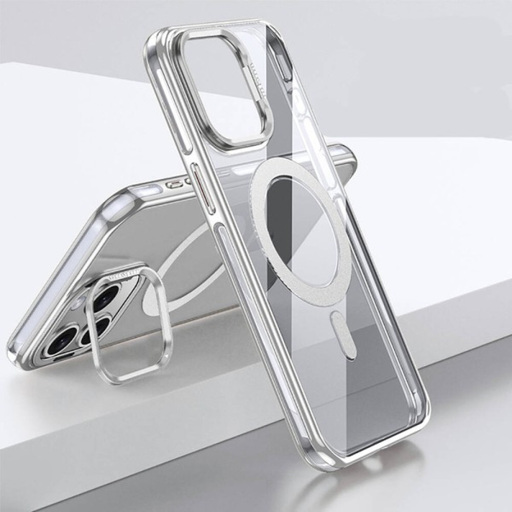 Wlons iPhone 15 Pro Max Uyumlu Kılıf Magsafe Şarj Özellikli Wlons Standlı Efsane Kapak Gümüş Cep Telefonu Kılıfı Fiyatı
