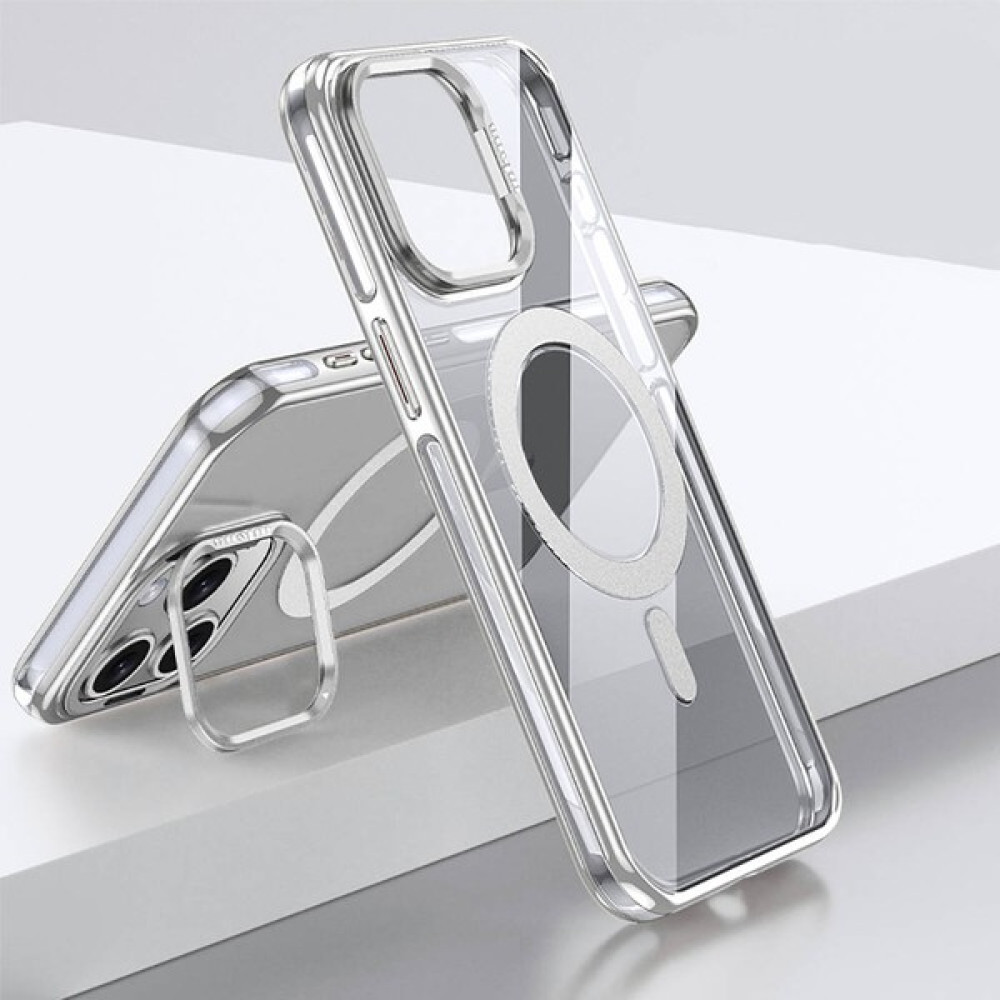 Wlons iPhone 15 Pro Uyumlu Kılıf Magsafe Şarj Özellikli Wlons Standlı Efsane Kapak Gümüş Cep Telefonu Kılıfı Fiyatı