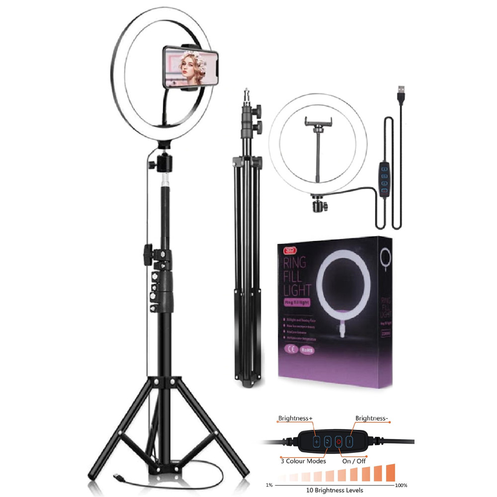 Wlue 10 Inç Ring Light 5500k Youtuber Led Işıklı 2.1 Metre Tripod Selfie Makyaj Işığı Fotoğraf Makinesi Aksesuarları Fiyatı