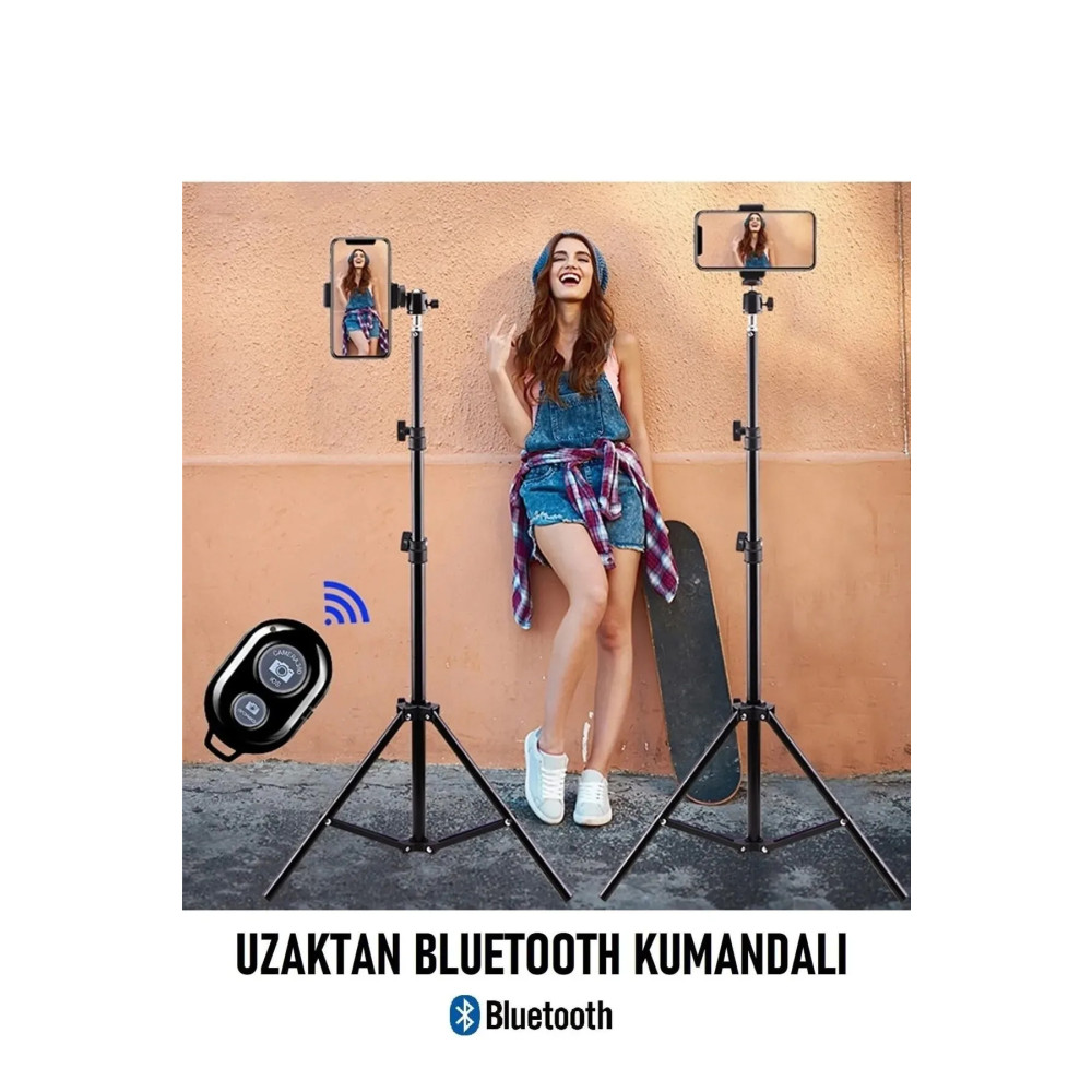 Wlue Bluetooth Kumandalı Tripod 2.1m Telefon Tutucu Selfie Çubuğu Ring Light Stüdyo Lamba Ayağı Fotoğraf Makinesi Aksesuarları Fiyatı