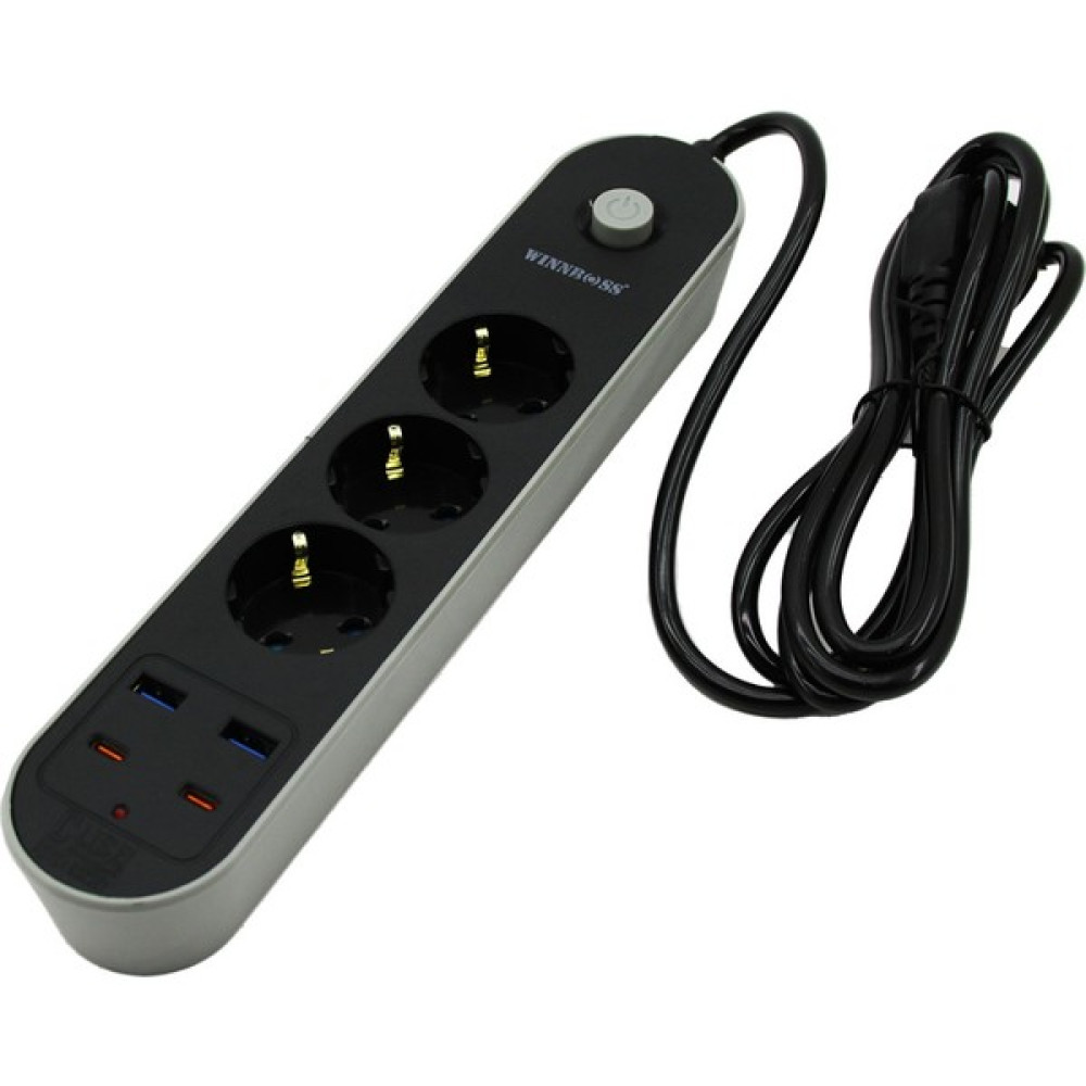 Wlue Çoklu 3'lü Priz Akım Korumalı 2 m Uzatma Kablosu Anahtarlı 2 x Usb 2x Type-C 2500 Watt - Siyah Prizler Fiyatı