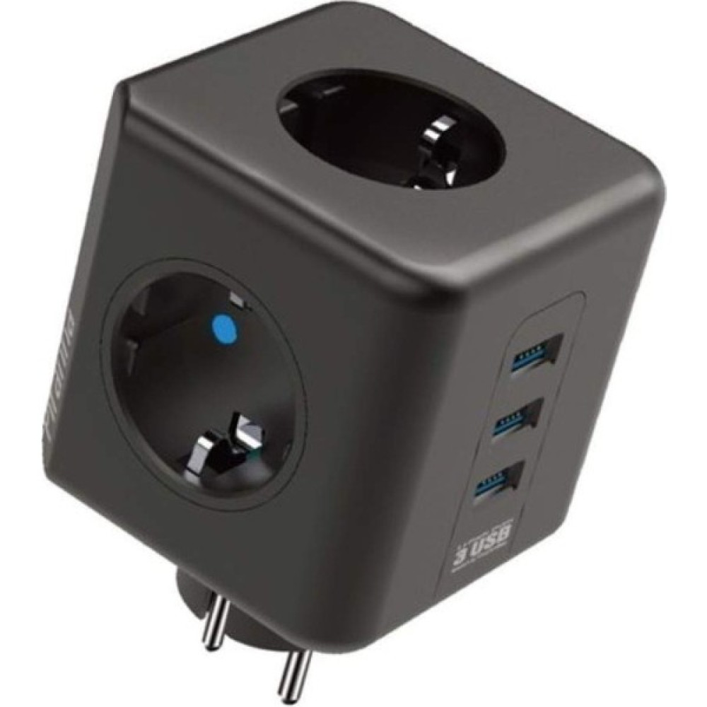 Wlue Çoklu Priz Kablosuz Akım Korumalı Isıya Dayanıklı Çocuk Korumalı 3x USB 3.0 3x Fiş 10A 2500W - Siyah Prizler Fiyatı