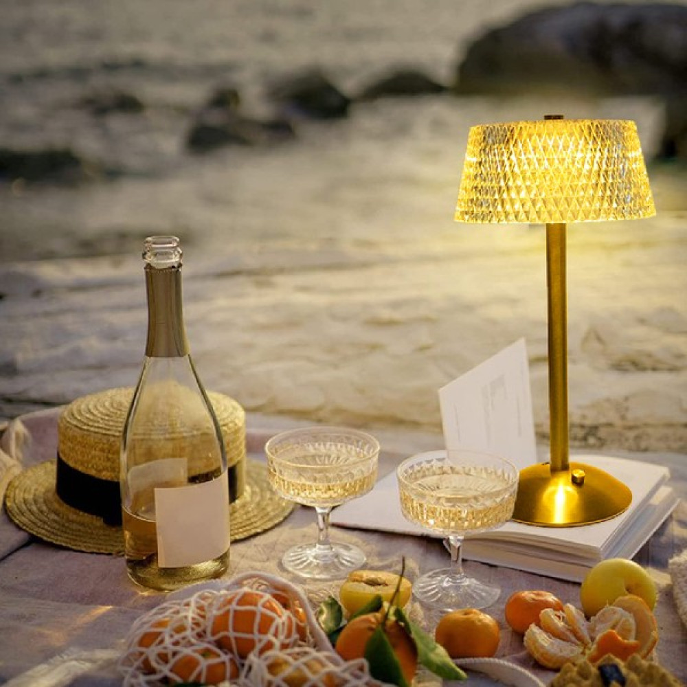 Wlue Kablosuz Şarjlı Kristal LED Restoran Bar Masa Lambası Otel Yemek Masası Ambians Işığı - Gold Masa Lambası Fiyatı