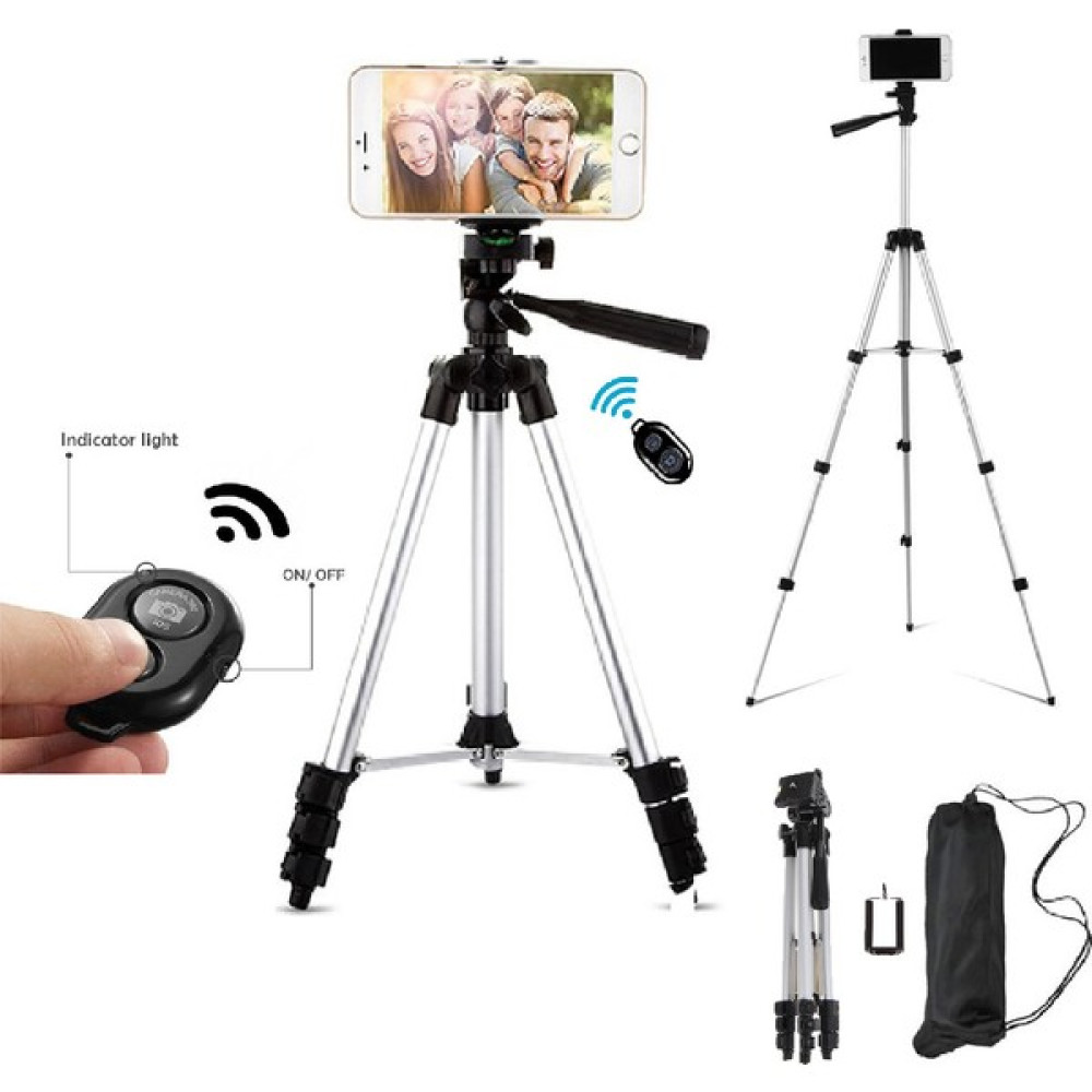 Wlue Profesyonel Fotoğraf Video Çekimi 106 cm Tripod Telefon Tutucu Bluetooth Kumandalı Tripod - Gümüş Video Kamera Aksesuarları Fiyatı