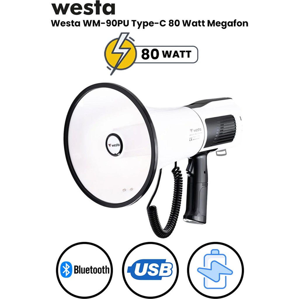 WM-90PU Usb'li Sirenli Şarjlı Bluetooth Sd Card Megafon 80 Watt - Renk Diğer Fiyatı