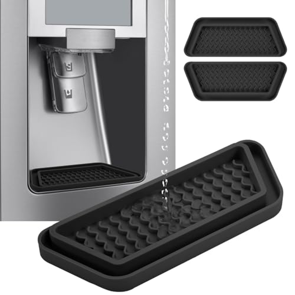 WNYT 2 Pack Refrigerator Drip Tray,Fridge Drip Tray Silicone Spills Water Drip Tray,Cuttable Protector Refrigerator Drip Catcher,for GE,Whirlpool, Samsung Water Dispenser Pan Drip Tray(Black)