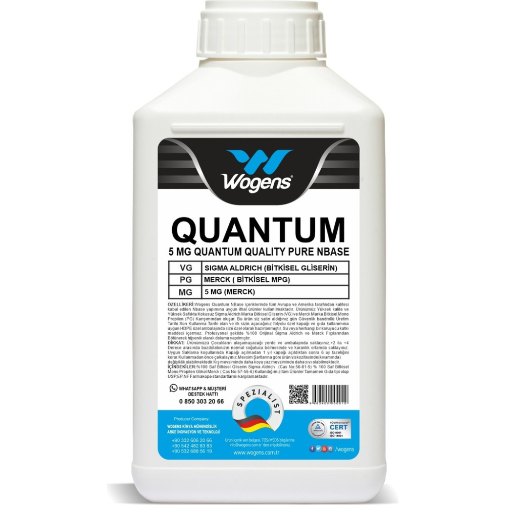 Wogens 500 ml Quantum Saf Gliserin Propilen Glikol Vg Pg Base Nbase 5 Mg - 500 gr Diğer Fiyatı
