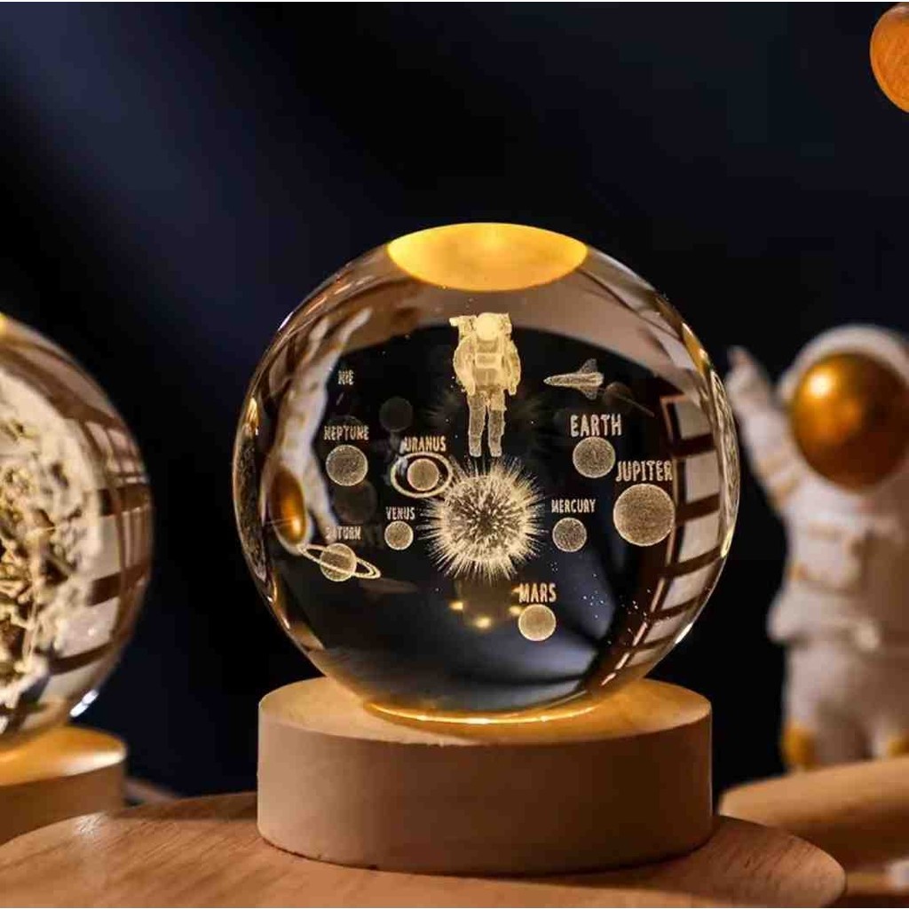 Wolawood Kristal Cam Kar Küresi 3D Işıklı LED Lamba USB Kablolu Ahşap Standlı Özel Gün Işığı Dekoratif Hediyelik Konsept Masaüstü Aksesuar Şık Zari... Diğer Fiyatı