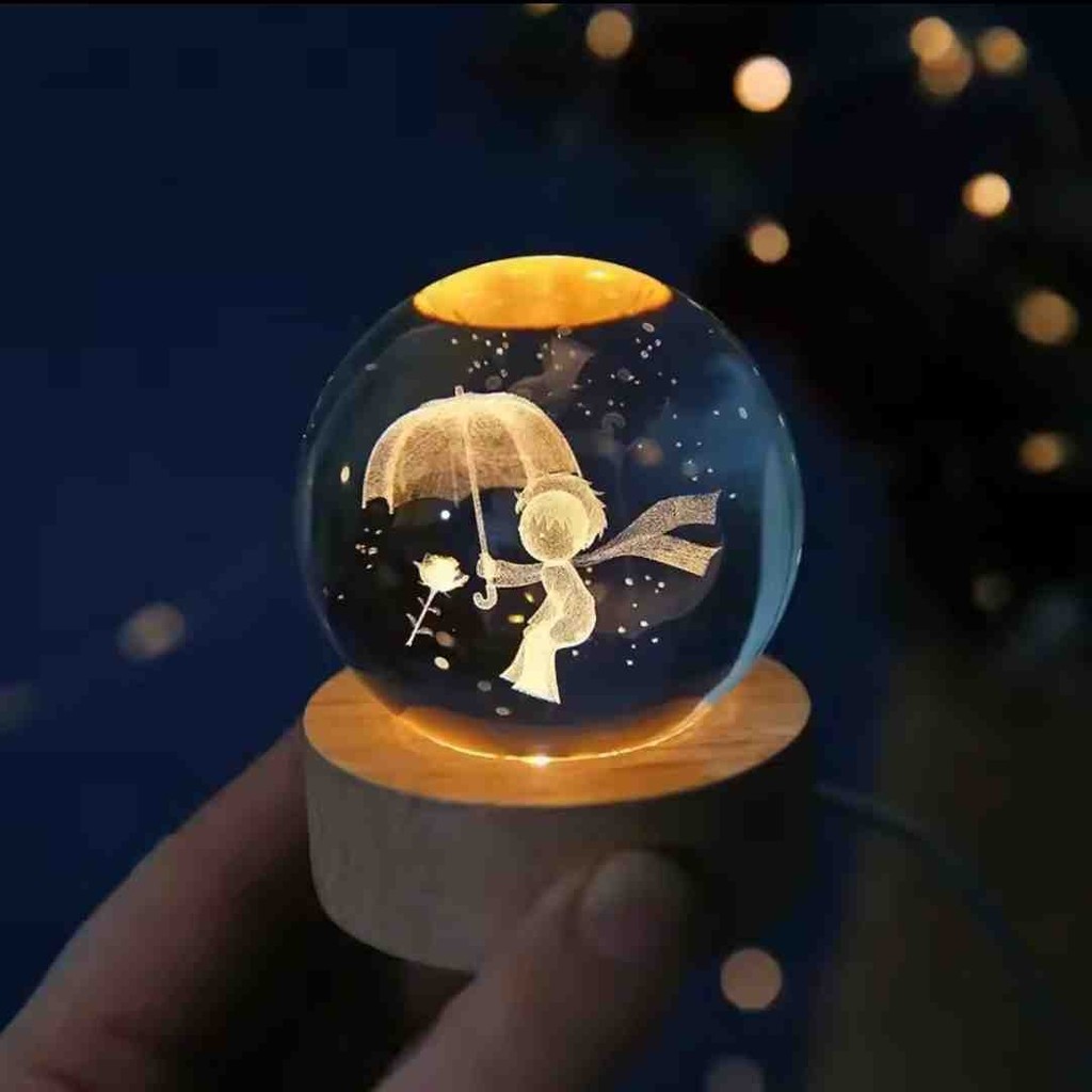 Wolawood Kristal Cam Kar Küresi 3D Işıklı LED Lamba USB Kablolu Ahşap Standlı Özel Gün Işığı Dekoratif Hediyelik Konsept Masaüstü Aksesuar Şık Zari... Diğer Fiyatı