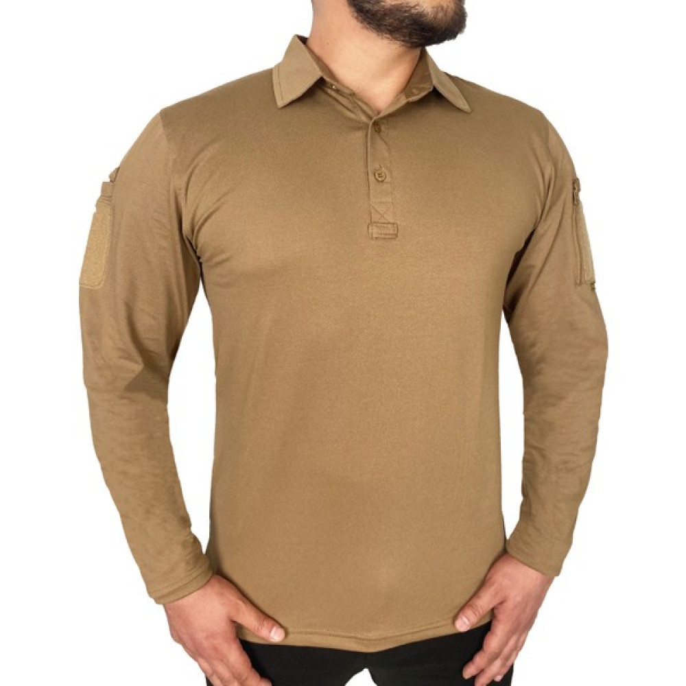 Wolftrap Tactical Koyu Bej Uzun Kollu Taktik Polo Yaka Tişört, 2 Cepli Uzun Kollu T-Shirt Erkek T-shirt Fiyatı