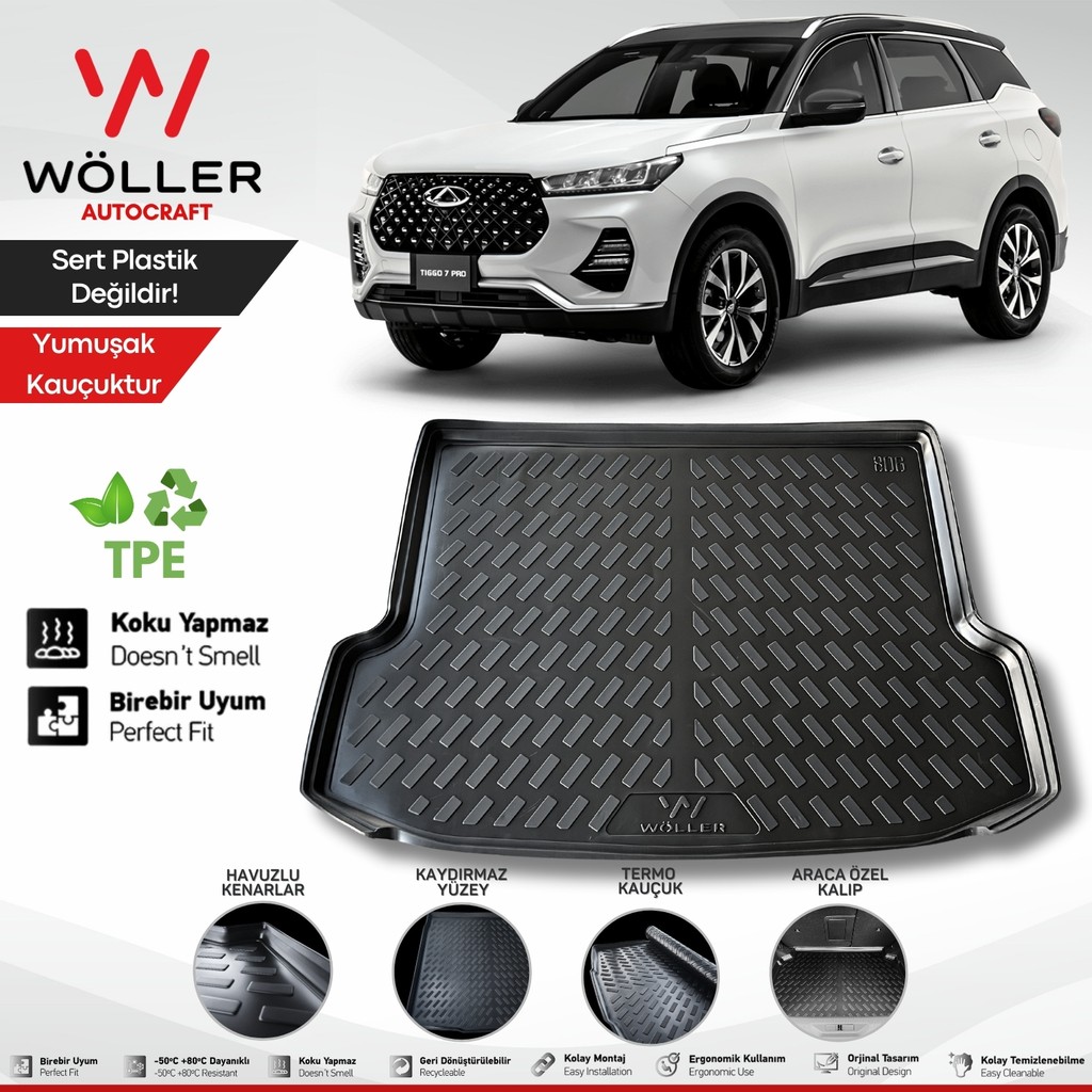 Wöller Chery Tiggo 7 Pro Bagaj Havuzu 2022 Sonrası 3D Wöller Ultraflex Esnek - Siyah Bagaj Havuzu Fiyatı