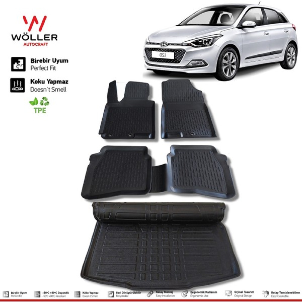 Wöller Hyundai i20 Paspas Bagaj Havuzu Set 2015 2020 Arası 3D Ultraflex Set - Siyah Oto Boyaları Fiyatı