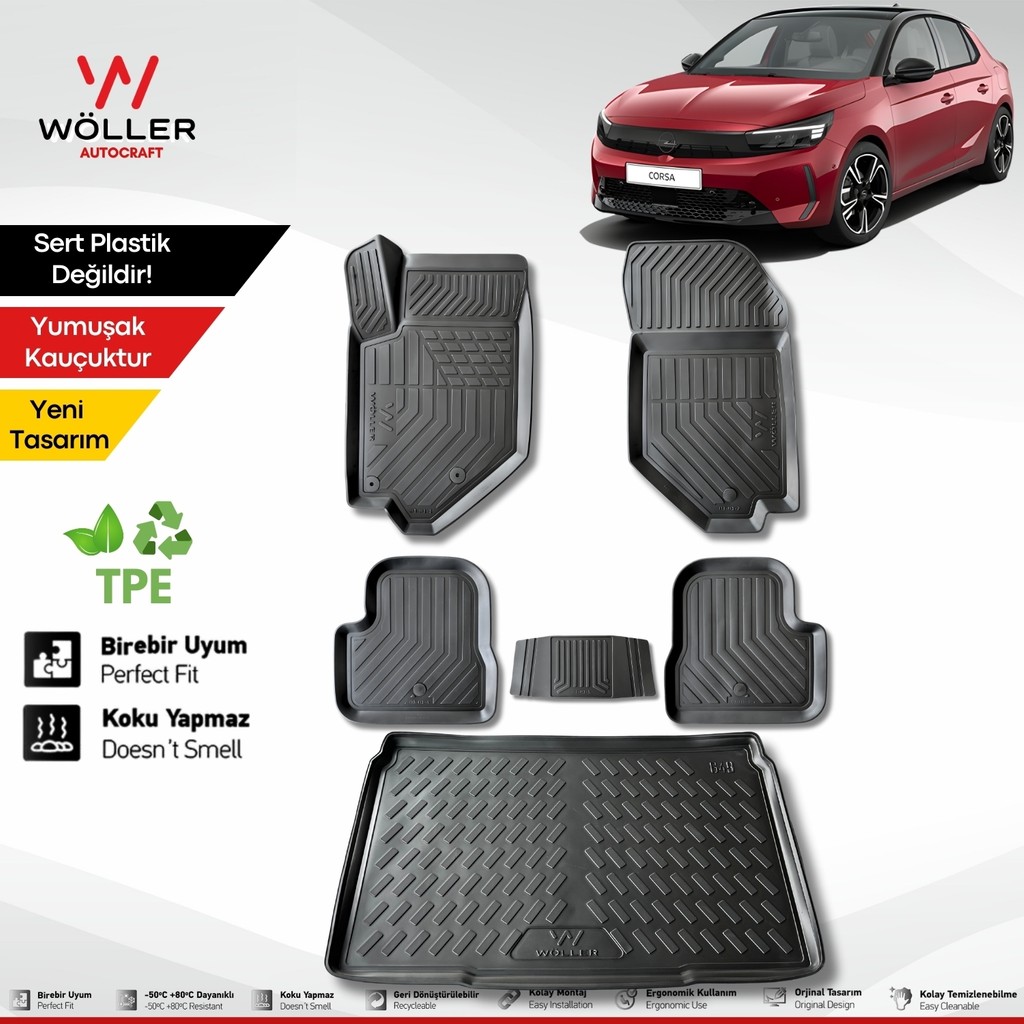 Wöller Opel Corsa F Paspas Bagaj Havuzu Set 2019 Sonrası 3D Ultraflex Set - Siyah Araca Özel Paspaslar Fiyatı