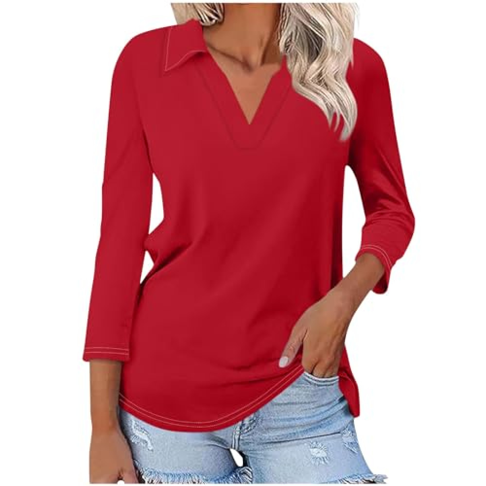Womens Golf Shirts 1/2 Or 3/4 Length Sleeve Collared Tops Business Casual Summer Loose Blouse Lapel Tshirts Cute Tees