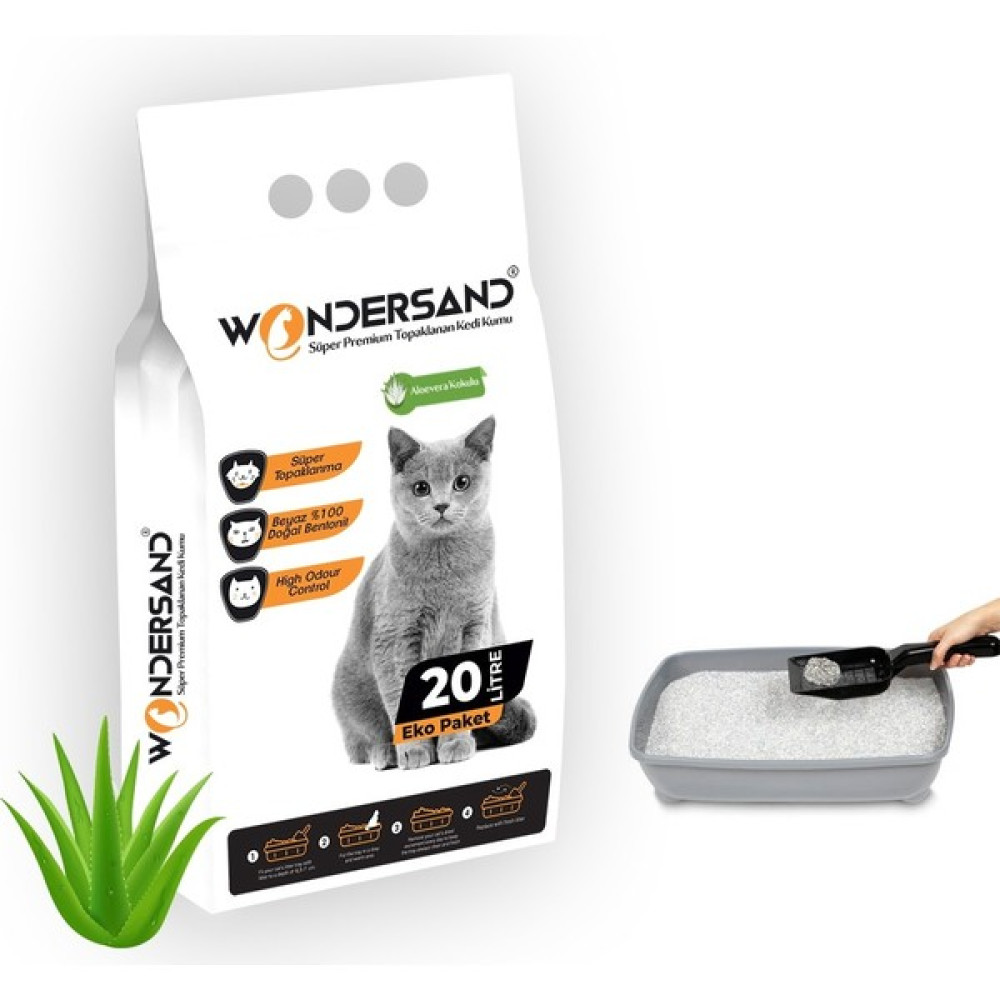 Wondersand 20 Lt Beyaz Bentonit Ince Tane Aloevera Kokulu Süper Topaklanan Premium Kedi Kumu Evcil Hayvan Ürünleri Fiyatı