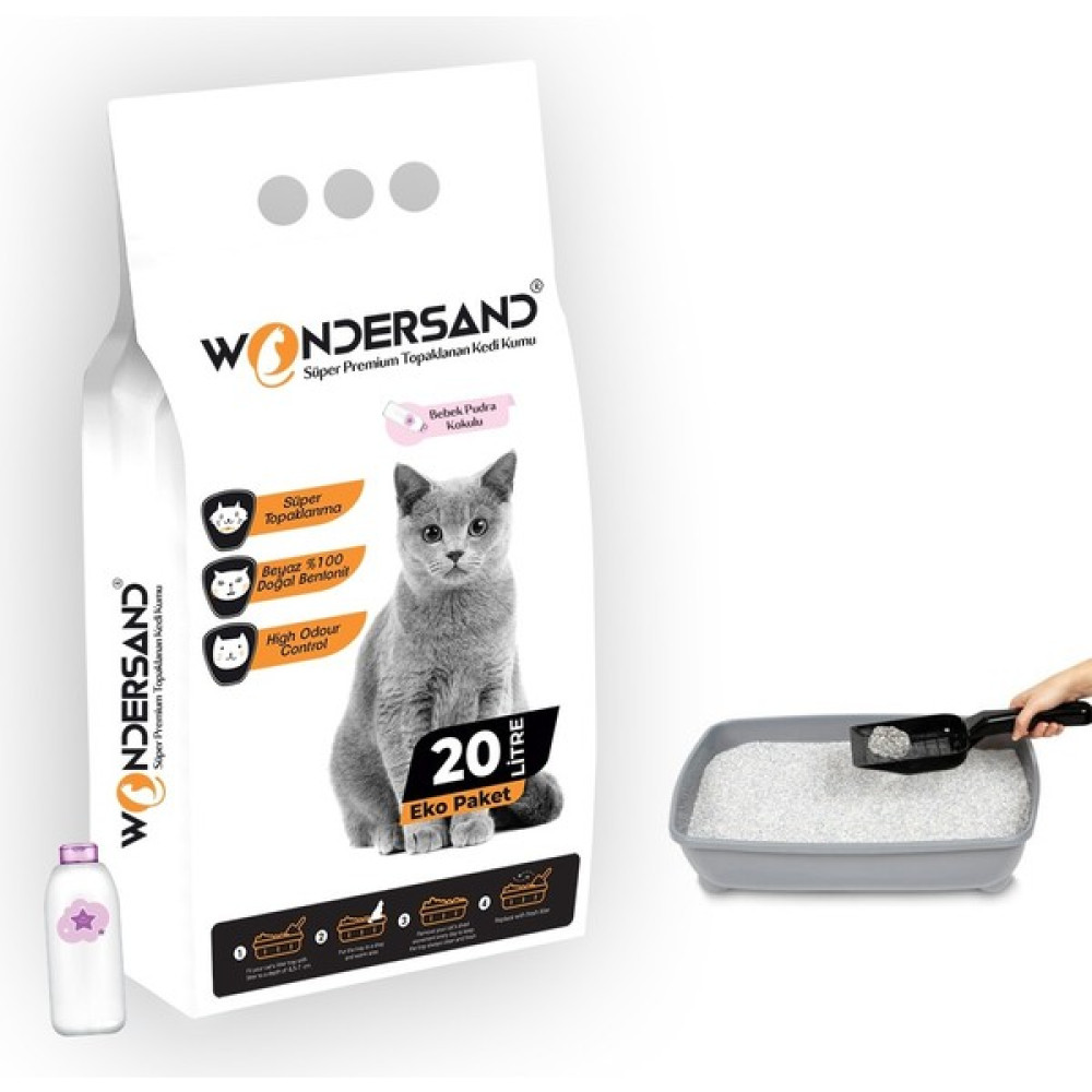 Wondersand 20 Lt Beyaz Bentonit Ince Tane Bebe Pudra Kokulu Süper Topaklanan Premium Kedi Kumu Evcil Hayvan Ürünleri Fiyatı