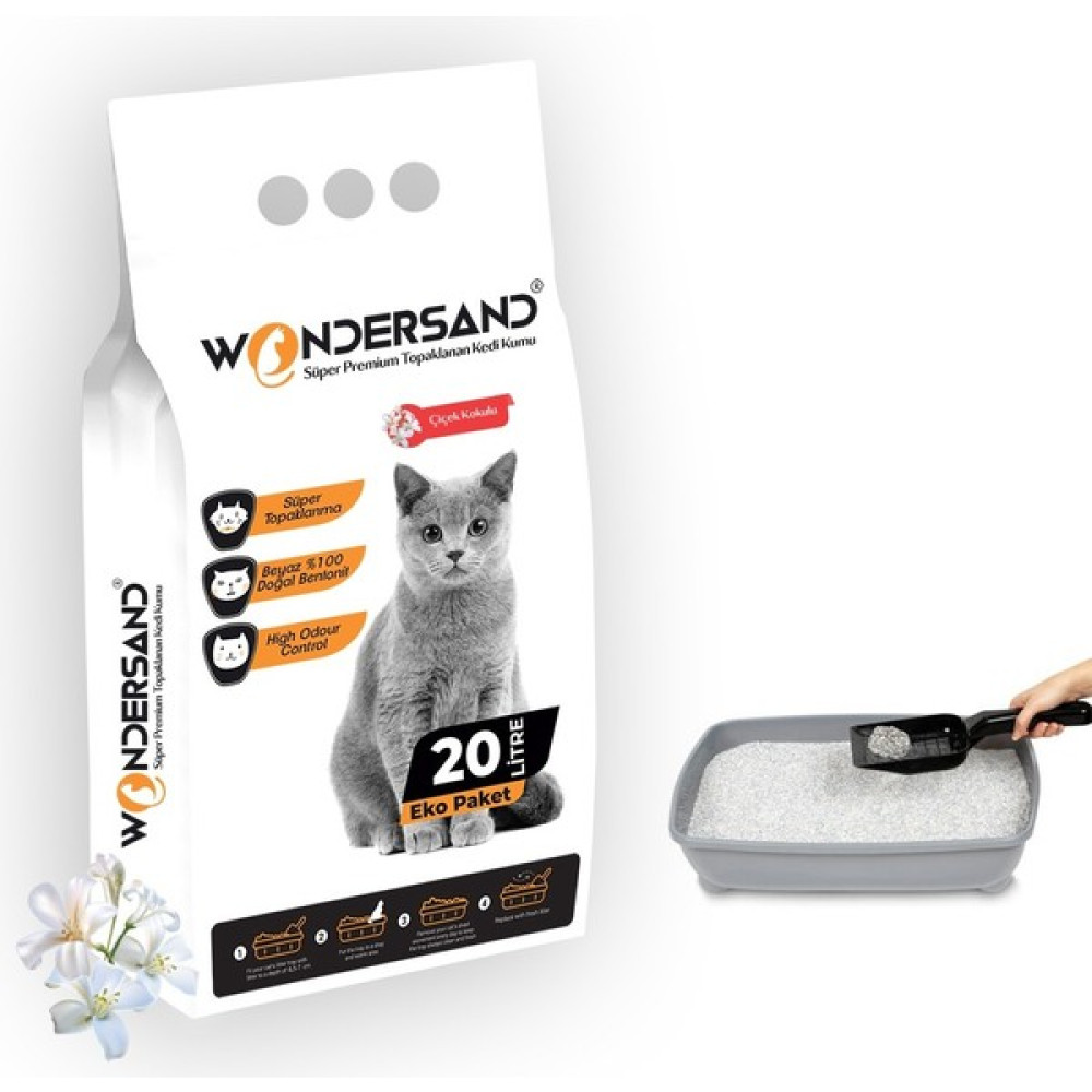 Wondersand 20 Lt Beyaz Bentonit Ince Tane Çiçek Kokulu Süper Topaklanan Premium Kedi Kumu Evcil Hayvan Ürünleri Fiyatı