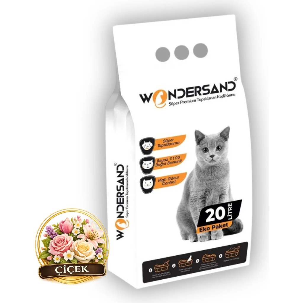 Wondersand 20 Lt Beyaz Bentonit Ince Tane Çiçek Kokulu Süper Topaklanan Premium Kedi Kumu Evcil Hayvan Ürünleri Fiyatı