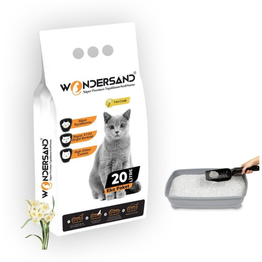 Wondersand 20 Lt Beyaz Bentonit Ince Tane Fulya Kokulu Süper Topaklanan Premium Kedi Kumu Evcil Hayvan Ürünleri Fiyatı