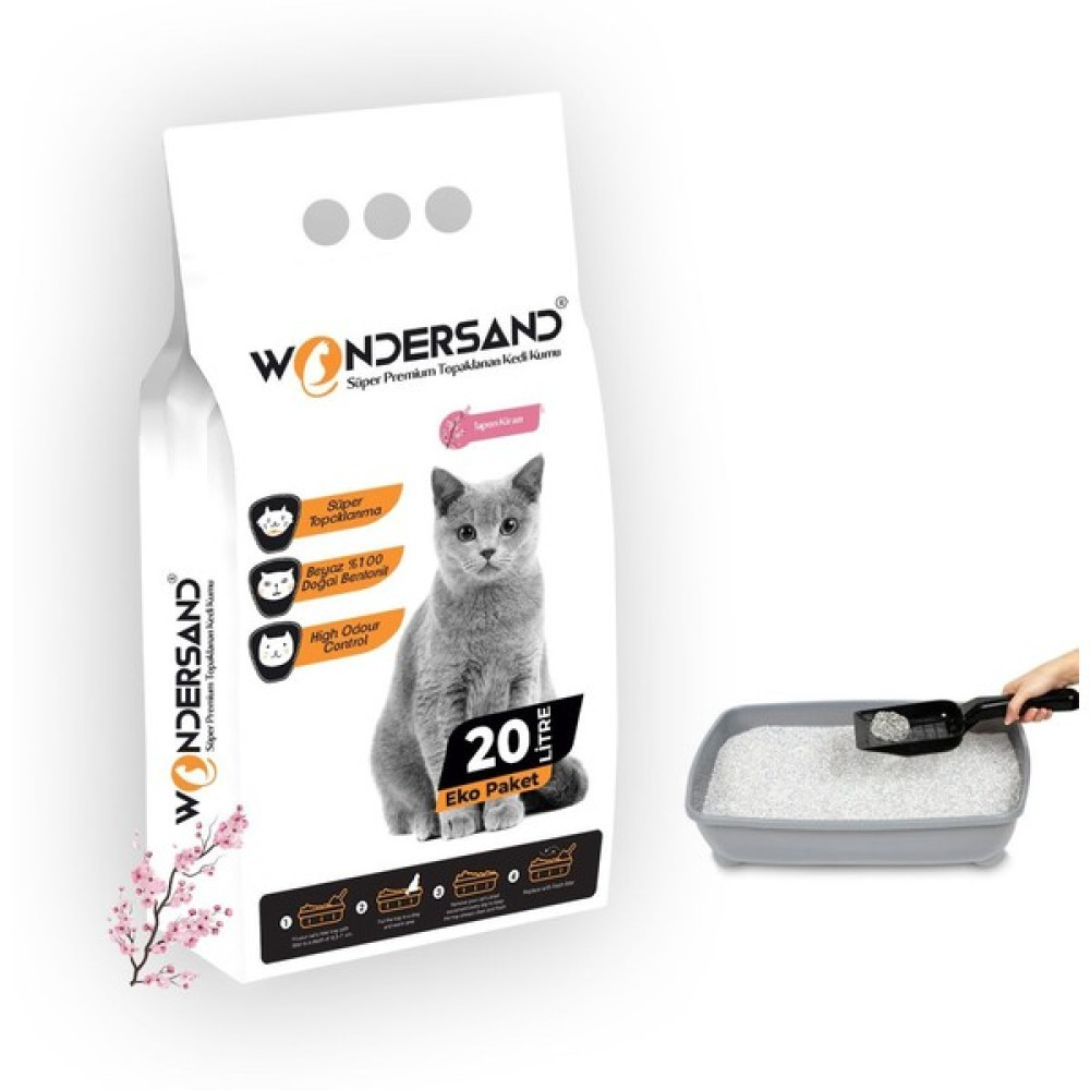Wondersand 20 Lt Beyaz Bentonit Ince Tane Japon Kirazı Kokulu Süper Topaklanan Premium Kedi Kumu Evcil Hayvan Ürünleri Fiyatı